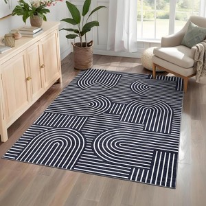 Abstract Washable Area Rug Non-Slip Throw Rug with Rubber Back, Low Pile Stain Resistant Boho Geometric Carpet for Living Room, Bedroom Dining Room - 1 of 4