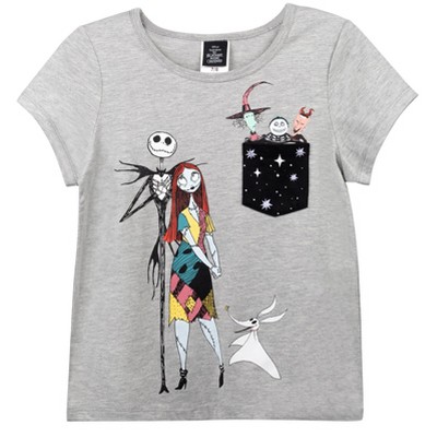 Disney Nightmare Before Christmas Jack Skellington Lock Shock And Barrel  Zero Sally Big Girls T-shirt Gray 14-16 : Target