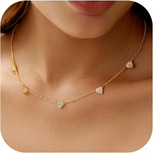14K Gold Plated Charm Choker Necklace with Pearl & Clover, Cubic Zirconia Dainty Trendy Jewelry Gift for Women - 1 of 4