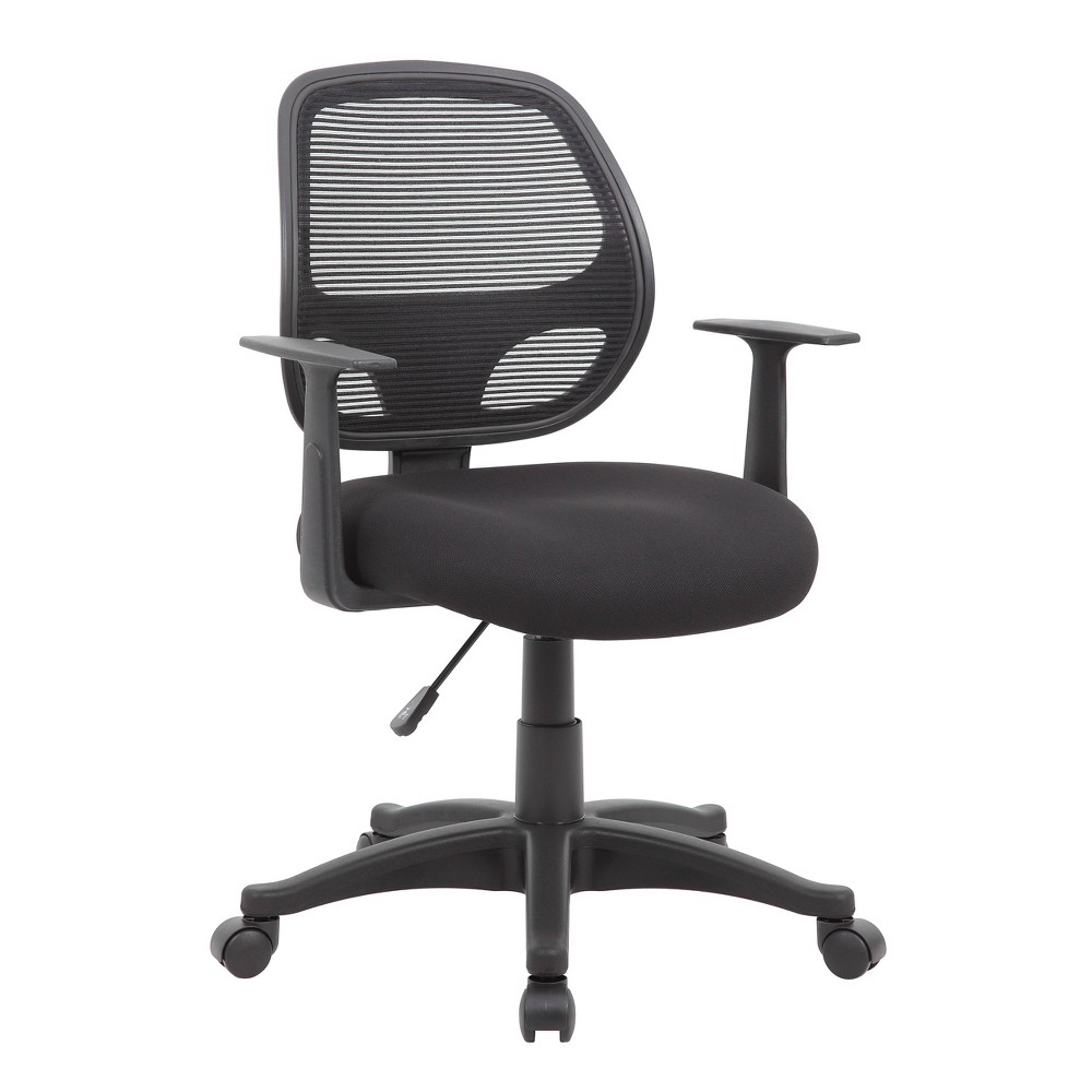 Commercial Grade Mesh Task Chair with T Arms Black - Boss Office Products: Ergonomic, Adjustable, Swivel, with Casters