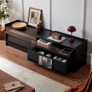 Chic Crate - Modern Media Console w/ 4 Tempered Glass Drawers - Built-in USB Hub & RGB Lighting - Multi-Style TV Stand - Carbon Gray - 1 of 4