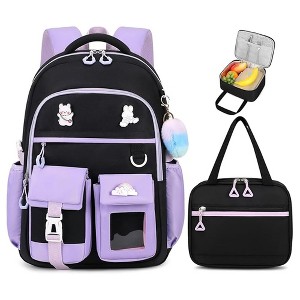 Girls Backpack, 2pcs set Kids Backpack with Insulated Lunch Box Bag Girls Bookbag Kawaii School Backpacks for Age 6-12 Years Old, Pink Match Beige - 1 of 4