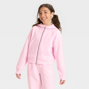 Girls' Active Comfort Full-Zip Hooded Sweatshirt - All In Motion™ - 1 of 3