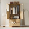Bedroom Wooden Armoire Wardrobe Closet, Wardrobe Armoire Cabinet with 2  Doors and Drawers, Freestanding Armoire with Shelves & Hanging Rod - 2 of 4