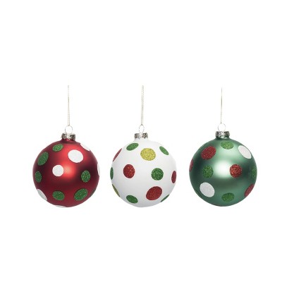 Transpac Glass Whimsy Polka Dot Ornament Set of 3 Christmas Home Decorations