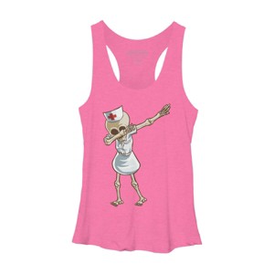 Women's Design By Humans Halloween Dabbing Funny Skeleton Nurse RN Costume Gift By COVI Racerback Tank Top - 1 of 3