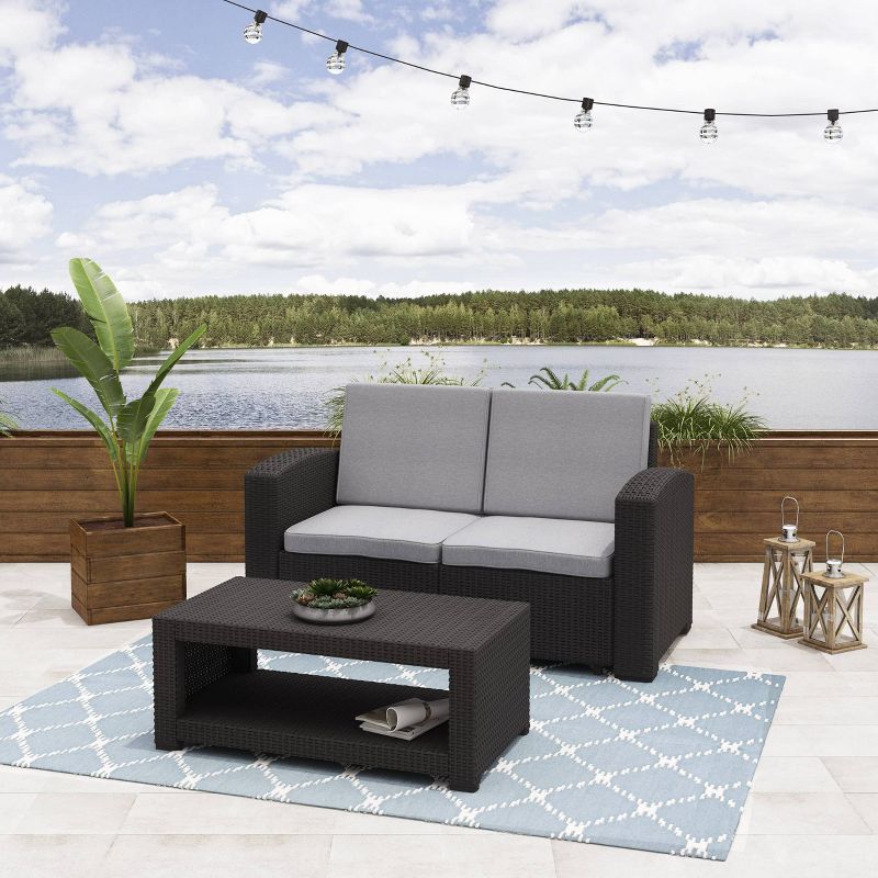 2pc All Weather Loveseat Patio Set with Cushions - Black/Light Gray - CorLiving, 3 of 8