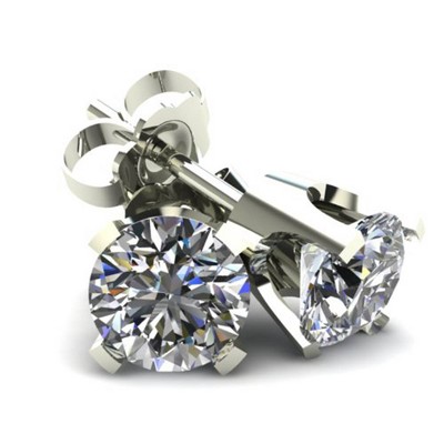 Pompeii3 .85Ct Round Brilliant Cut Natural Quality SI1-SI2 Diamond Stud Earrings in 14K Gold Classic Setting