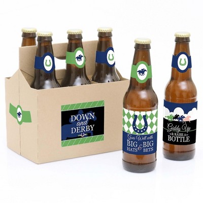 Big Dot of Happiness Kentucky Horse Derby - Horse Race Party Decorations for Women and Men - 6 Beer Bottle Label Stickers and 1 Carrier