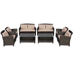 Costway 8pcs Patio Rattan Conversation Set Cushioned Outdoor Furniture Set - 1 of 4