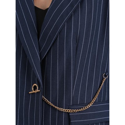 INSPIRE CHIC Women's Striped Blazers Lapel Collar Chain Decor Long Sleeve Office Jackets XX-Large Navy Blue — фото 3