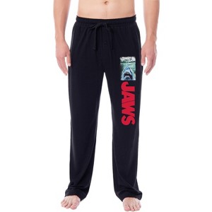 Jaws Mens' Classic Film Movie Title Logo Distressed Sleep Pajama Pants Black - 1 of 4