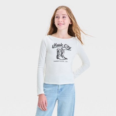 Girls' Long Sleeve Boat Neck T-Shirt - art class™