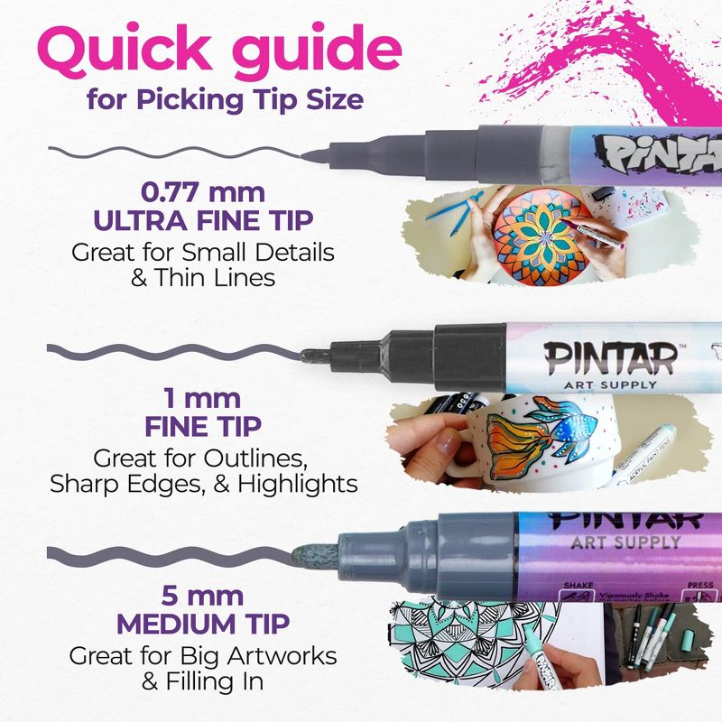 Pintar Acrylic Pastel Paint Pens - 0.7mm Ultra Fine Tips, 16 Vibrant, Glossy, Water-based Acrylic Paint Pens, Rocks, Glass, Ceramic, Plastic & Canvas, 5 of 10