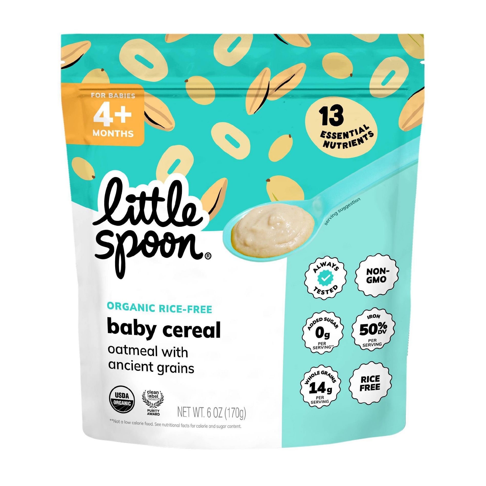 Little Spoon Organic Oatmeal Baby Cereal with Ancient Grain Barley and Millet - 6oz