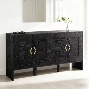 Homy Casa Decorative Storage Cabinet, Black – Modern Accent Sideboard with Textured Doors and Brass Handles - 1 of 4