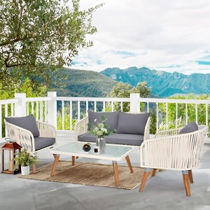 Karl Home Patio Acacia Wood All-Weather Rope Conversation Set with Cushions - 1 of 4