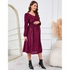 Maternity Velvet Dress Long Sleeve V Neck Smocked Waisted Baby Shower Midi Dress Photoshoot - 4 of 4