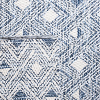 Navy and Ivory 8' x 10' Flat Woven Cotton Reversible Rug