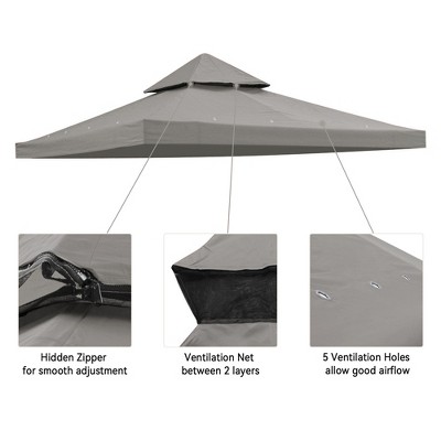 Gray Polyester 8' x 8' Dual-Tier Gazebo Canopy Replacement Top