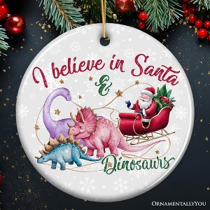 I Believe in Santa and Dinosaurs Ornaments, Playful Prehistoric Christmas Fun Decor| OrnamentallyYou - 1 of 4