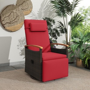 Costway Outdoor 360° Swivel Rattan Recliner Chair Patio Wicker Chaise Lounge Chair Beige/Navy - 1 of 4