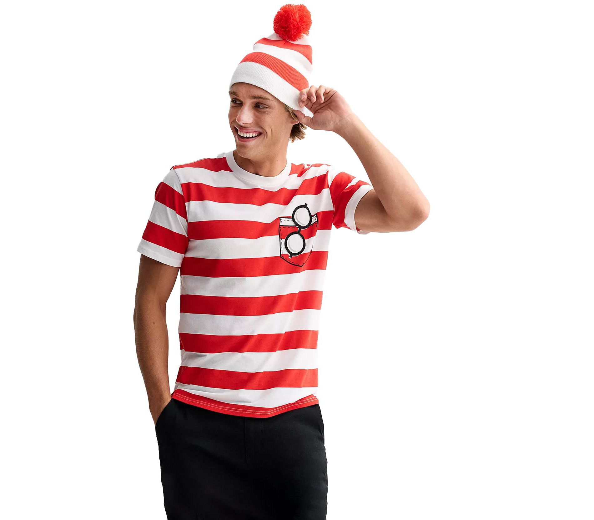 Seven Times Six Where's Waldo T-Shirt  Men's Costume Dress Up Tee and Beanie Set