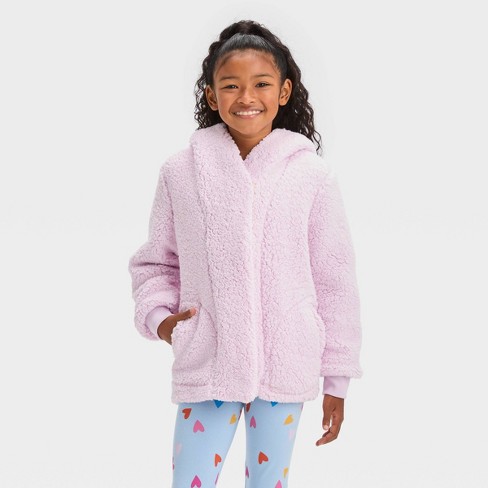 Girls' Cozy Faux Shearling Jacket - Cat & Jack™ Lavender M : Target