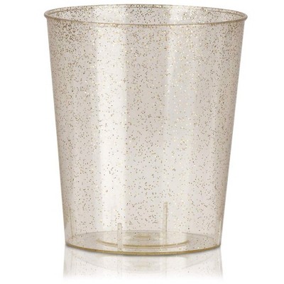 Juvale 100-Pack Bulk 2 Ounce Glitter Gold Plastic Disposable Party Shot Glasses