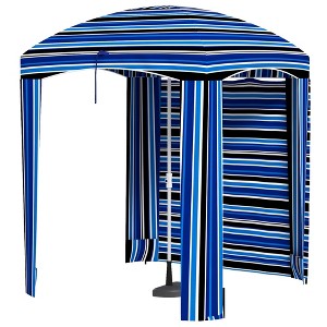 Aghana Digitals Blue White Stripe Beach Cabana Umbrella with Removable Walls, Vents, Ruffles & - 1 of 4
