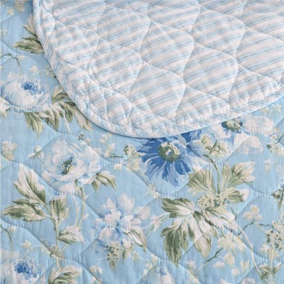 Blue Cotton Full Reversible Quilt Set with Floral Design