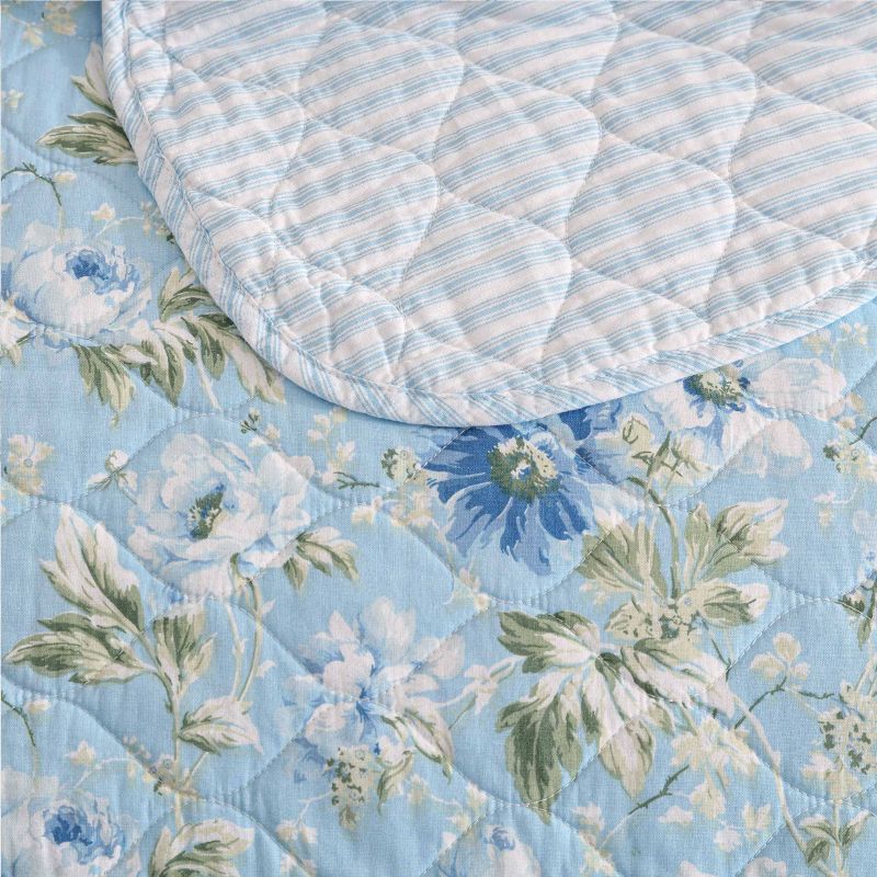 Laura Ashley Peony Garden 100% Cotton Quilt Set Blue, 3 of 8