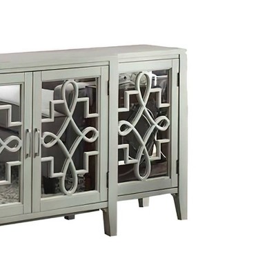 Antique Gray Mirrored Wood Console Table with Storage