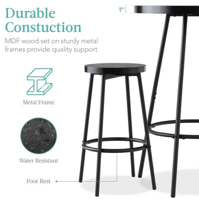 Black Modern Round Counter Height Pub Table Set with 2 Stools