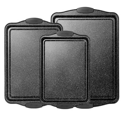 BAKKEN Gray Marble Nonstick 3-Piece Carbon Steel Baking Pan Set
