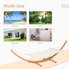 Vynxaria Outdoor Hammock with Stand, Extra Large Heavy Duty Wooden Frame, No Tree Needed, 12.8' Indoor Boho Style Nap Bed, Natural Cotton, White - 3 of 4