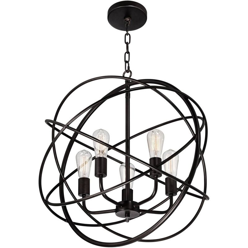 Franklin Iron Works Ellery Bronze Orb Foyer Pendant Chandelier 24 3/4" Wide Modern 5-Light LED Fixture for Dining Room House Kitchen Island Entryway, 5 of 10