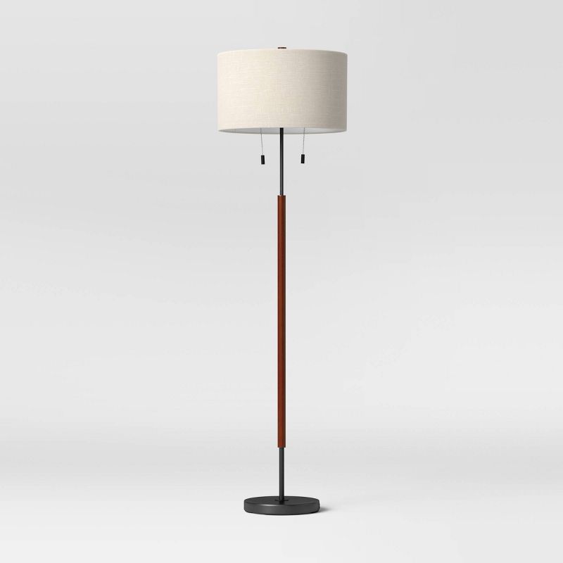 Cut Off Base Floor Lamp Black/Brown Metal/Wood - Threshold™, 1 of 12