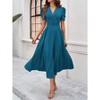BLUEMING Womens Casual Maxi Dresses Puff Sleeve V Neck Flowy Vacation High Waist Boho Pleated Dresses - 3 of 4