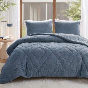 3 Pcs Luxury Feather-Soft Fluffy Comforter Set, All Season Double Diamond Pattern Microfiber Comforter Set, Medium-weight Premium Microfiber Reverse Bed Set for Bedroom with Pillow Cases, Queen / King Cozy & Soft Bedding Set for Year-Round - 1 of 4