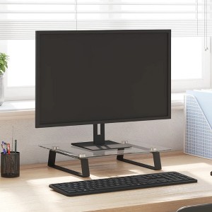 vidaXL Monitor Stand Black 15.7 in.x13.8 in.x3.1 in. Tempered Glass and Metal - 1 of 4