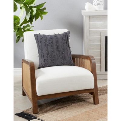 Charcoal Fringe Striped Cotton Linen Throw Pillow