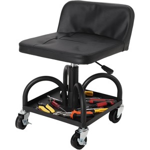 Rolling Garage Stool, Adjustable Height Shop Stool with Padded Seat, 3" Lockable Wheels, Utility Tray, 300LB Capacity - 1 of 4