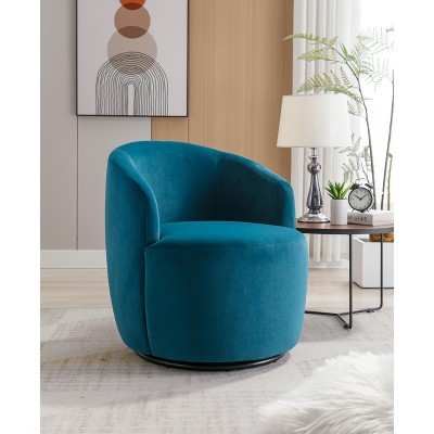 Ridstar Upholstered Velvet Swivel Accent Chair & Armchair With Metal Ring For Office, Reading & Living Room-Teal
