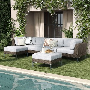 LayinSun Wicker Rattan Patio Furniture Set, Deep Seating Outdoor Modular Sectional Sofa Conversation Set with Thick Cushions - 1 of 4