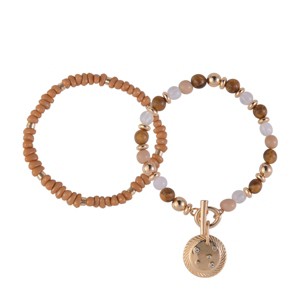 RACHEL Rachel Roy Gold Tone and Brown Beaded 2pc Bracelet Set - 1 of 3