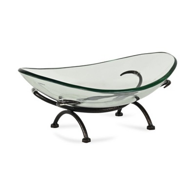 Cheung's Olivan Tempered Glass Bowl & Metal Stand - Oval