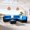 Black Wicker Outdoor Sectional Set with Dark Blue Cushions - 2 of 4