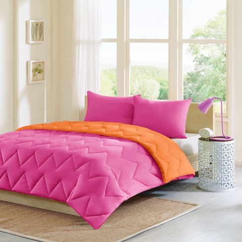 Pink Orange Penny Reversible Down Alternative Comforter Set Twin