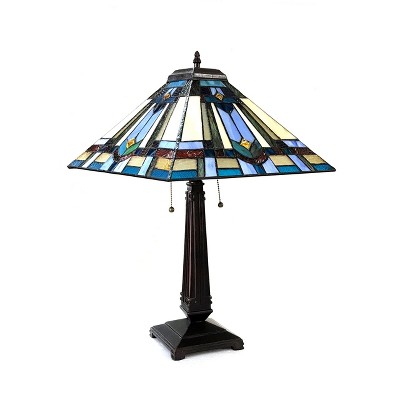 Irwin Dark Antique Bronze Adjustable Tiffany-Style Table Lamp with Stained Glass Shade